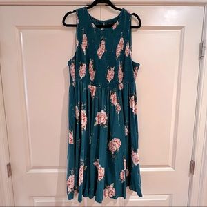 TORRID - TEAL FLORAL SMOCKED CHALLIS MIDI DRESS